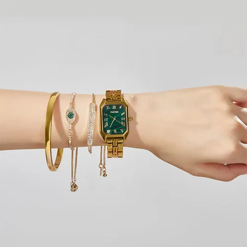Vista 4 de TIME100 Reloj de pulsera rectangular para mujer, reloj de pulsera con detalles de cristal premium W50889L