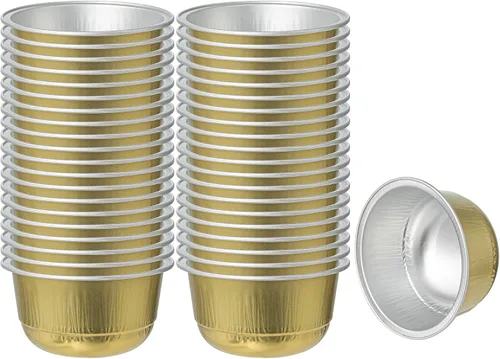 Vista 21 de Restaurantware Ramequines desechables de 4.2 onzas con tapas, 100 vasos desechables redondos de crema brulee, tapas de cúpula aptas para horno, Negro