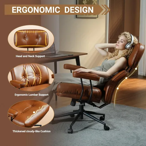 Vista 3 de Silla ergonómica de oficina giratoria de piel sintética para oficina en Marrón