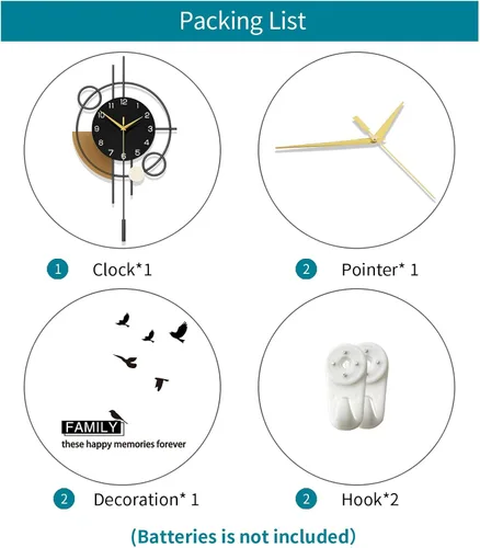 Vista 7 de Reloj de pared grande con péndulo decorativo, funciona con pilas Analog Silent Quartz Black Modern Clock for Living Room,Bedroom,Kitchen,Dining