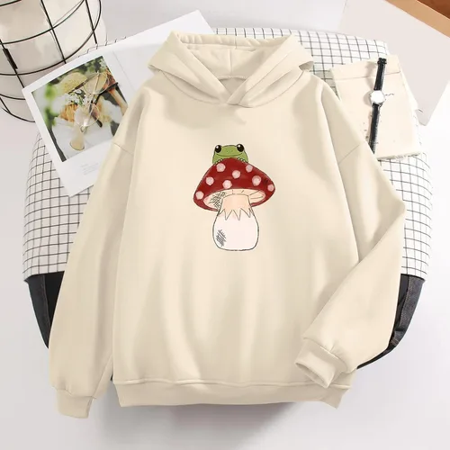 Vista 2 de ZJRXM Lindas sudaderas con capucha para adolescentes y niñas, con estampado de setas y ranas con capucha, casual, holgada, de manga larga