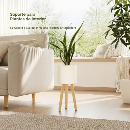 Vista 6 de Bamworld - Soporte individual para plantas de interior, soporte de metal para plantas de interior, patas de madera, soporte para macetas