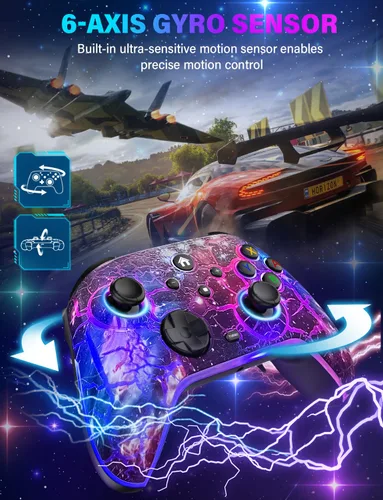 Vista 5 de Wireless Switch Pro Controller - Compatible with Nitendo SwitchOLEDLite, 1200mAh Rechargeable Switch Controllers with 8 Colors LED & Cool Nebula