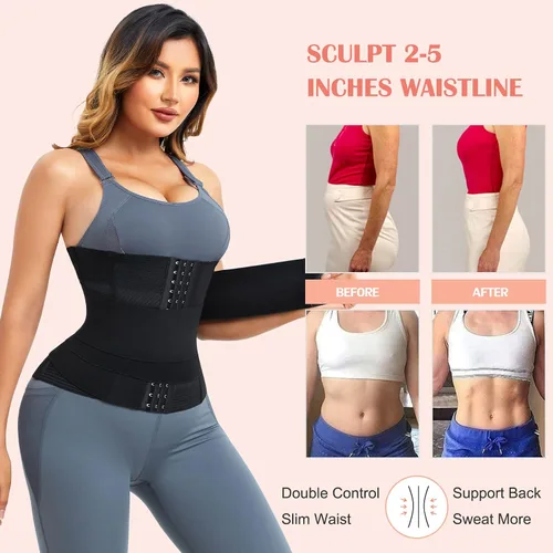 Vista 3 de LANCS Entrenador de cintura 2 en 1 para mujer, cintura de grasa del vientre inferior, faja moldeadora de cintura posparto