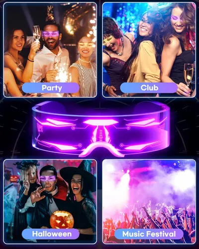 Vista 6 de NIUCOO LED Visor Glasses Light Up Cyberpunk Futuristic Luminous Cosplay Glasses