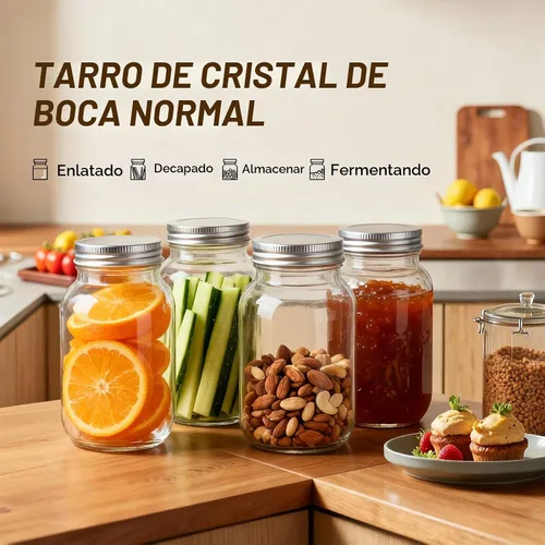 Vista 5 de Tarros Mason con tapas de 32 onzas, paquete de 2 tarros de vidrio de boca regular