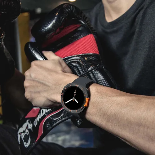 Vista 6 de Funda de metal compatible con Samsung Galaxy Watch 8 de 1.732 pulgadas, 2 en 1, con marco trasero para Galaxy Watch 8 de 1.732 in (negro/naranja)