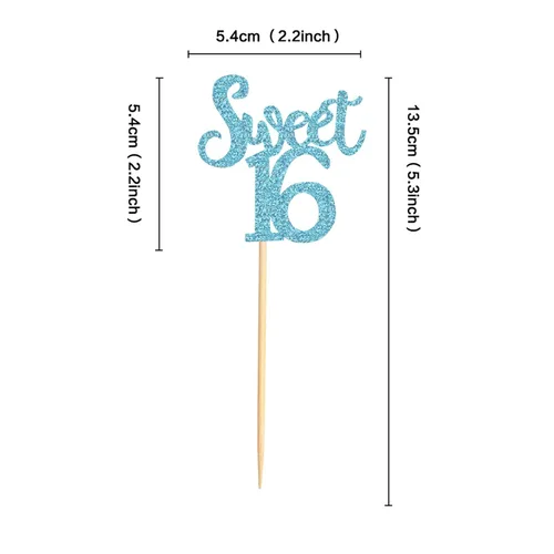 Vista 2 de Ercadio Paquete de 24 adornos azules para cupcakes de 16 cumpleaños, decoración para 16 cumpleaños, aniversario, suministros de fiesta