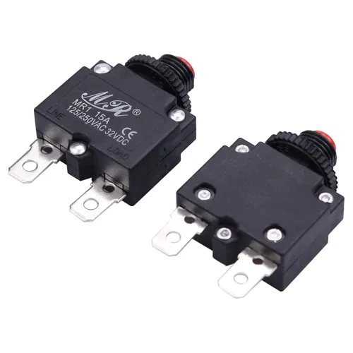 Vista 4 de Interruptores térmicos de 15 amperios, 125/250 V CA 32 V CC, botón de reinicio manual, protector de sobrecarga, interruptor de disyuntor de 15 A