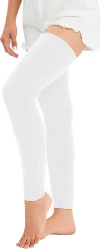 Vista 5 de Calentadores de piernas altas por encima de la rodilla para mujer, de 28 pulgadas, acanalados, suaves, extra largos, sin pies, calentadores