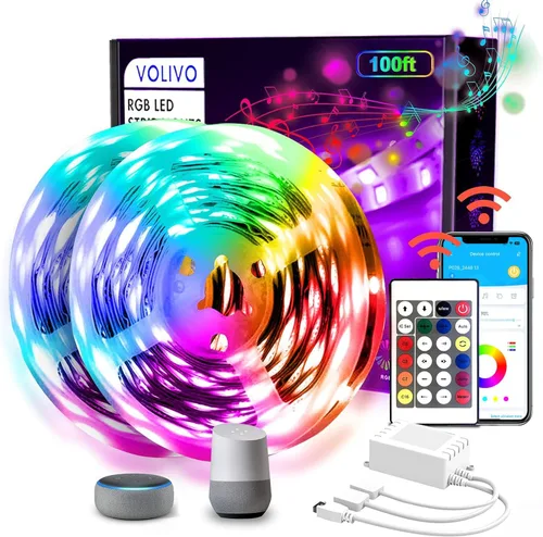 Vista 8 de VOLIVO - Tira de 5,050 luces led RGB, WiFi, 65.6 pies, compatible con Alexa y Google Home, cambia color, sincroniza música por voz, con aplicación