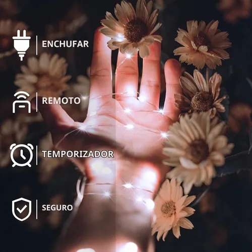 Vista 2 de 2 paquetes de luces de hadas en forma de cuerda enchufables, 33 pies, 100 micro estrellas LED impermeables para exteriores con 8 modos Paquete de 2