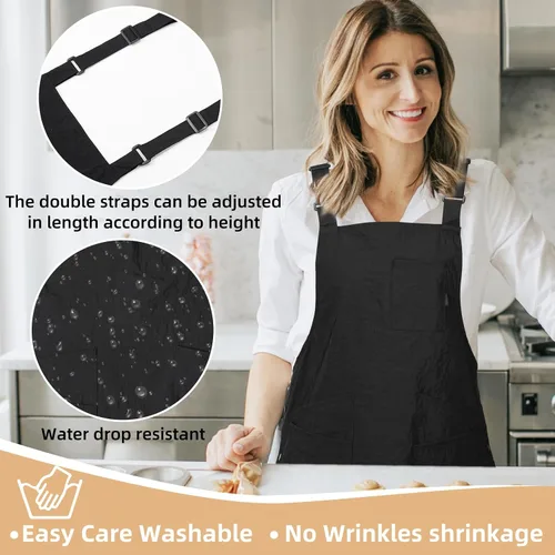 Vista 3 de Delantales para mujer con bolsillos, ajustables, de doble cara, duraderos, ligeros, para cocinar, cocinar, cocina, restaurante