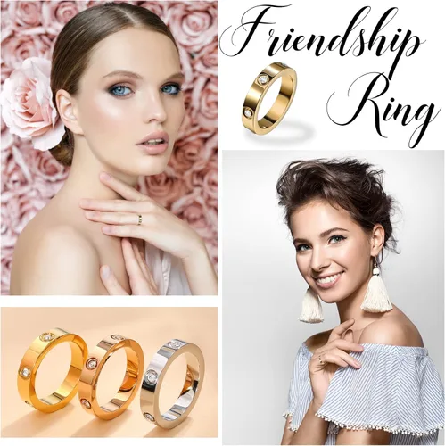 Vista 5 de Anillos de amor de la amistad chapados en oro de 18 quilates con circonita cúbica de acero inoxidable, anillos de promesa de boda, anillos de amor