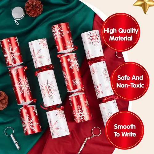 Vista 5 de JOYIN Paquete de 12 recuerdos de fiesta de Navidad sin broches con diseño de copo de nieve rojo y blanco con suministros de fiesta para niños