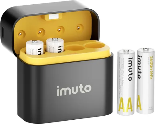 Vista 10 de imuto Baterías recargables AA, baterías de litio de 3600 mWh AA, paquete de 4, salida de 1.5 V 2 A, doble batería, vida útil de más de 1600 ciclos