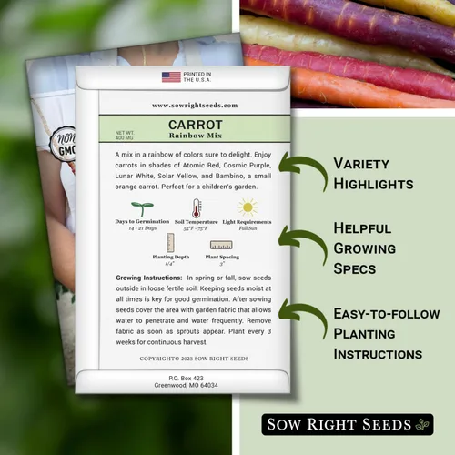 Vista 2 de Sow Right Seeds - Semillas de zanahoria Rainbow Mix para plantar - Paquete de reliquia sin OMG con instrucciones para plantar un huerto casero
