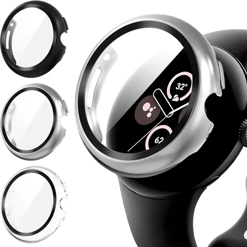 Vista 8 de Suoman Paquete de 3 fundas para Google Pixel Watch 3/2/1 de 1.614 pulgadas, [antiarañazos] protector de pantalla de vidrio templado 9H + cubierta
