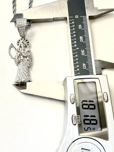 Vista 5 de Shop-iGold Iced Santa Muerte Hombres Mujeres 925 Italia Colgante de plata helada Ice Out de acero inoxidable real 0.118in cuerda cadena, Mans