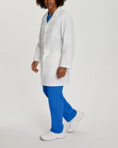 Vista 2 de Landau mens Unisex Relaxed Fit 5-pocket 4-button Mid-length Notebook Lab Coat 3174Medical Lab Coat