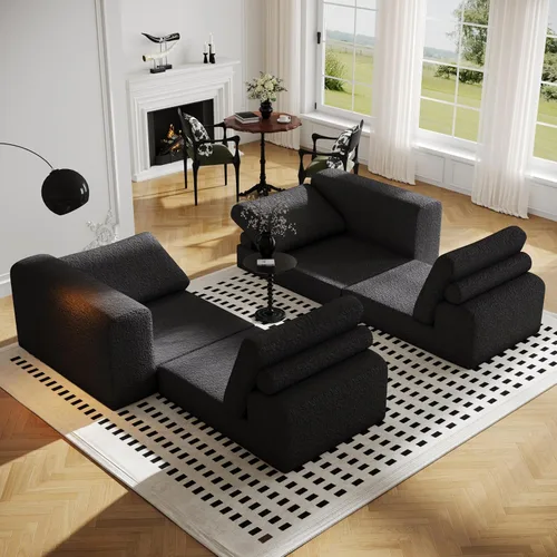 Vista 5 de Sofá seccional modular en forma de nube, sofá modular de combinación DIY para sala de estar, sofás de asiento de amor tejidos únicos con 2