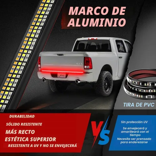 Vista 3 de Barra de luz LED para compuerta trasera de 60 pulgadas con marco de aluminio, Wayup tira de luz trasera LED de triple fila para luces de Ámbar