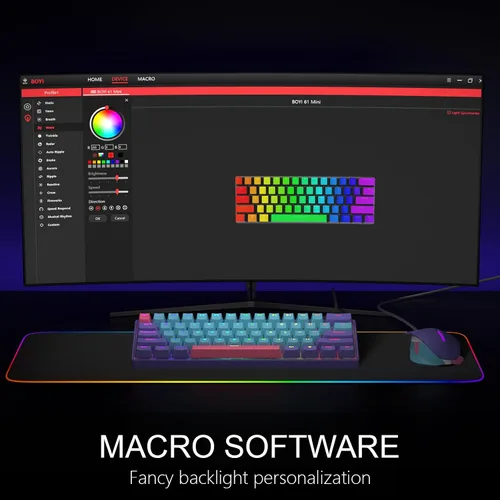 Vista 3 de BOYI Teclado mecánico para juegos 61 mini con cable intercambiable en caliente 60 RGB Cherry MX Switch PBT Teclas NKRO Programable Tipo-C