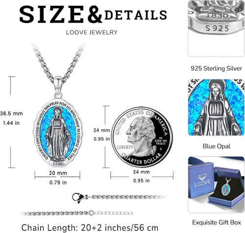 Vista 4 de LOOVE Collar de plata de ley 925 con medalla milagrosa de San MiguelSan CristóbaloCristóbal de JesúsSan BenitoVirgen María milagrosa para hombres