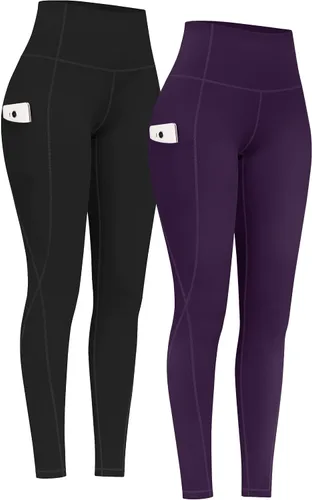 Vista 24 de PHISOCKAT Paquete de 2 pantalones de yoga de cintura alta con bolsillos, leggings de control de abdomen, leggings de yoga elásticos en 4 direcciones