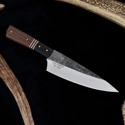 Vista 2 de Knives Ranch Cuchillo de chef rústico hecho a mano, hoja de acero inoxidable de alto carbono 440C de 6-5/8 pulgadas, cuchillo de cocina total