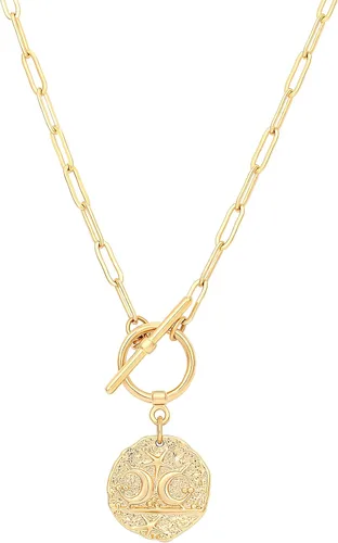 Vista 11 de Aobei Pearl Collar chapado en oro de 18 quilates con dije de cruz de corazón, corazón, estrella, león, mal de ojo, amor, medallón, clip de papel