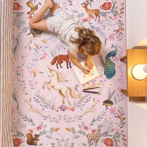 Vista 9 de jinchan Moonrise - Alfombra redonda de 5 pies para habitación de niños, lavable, suave, antideslizante, de pelo bajo, diseño de cuento de hadas