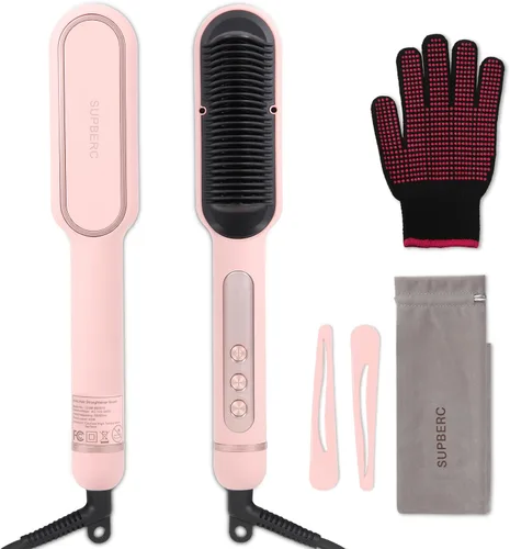 Vista 9 de Cepillo alisador de cabello iónico negativo con 9 ajustes de temperatura, peine alisador de cabello de calentamiento rápido de 30s con pantalla LED