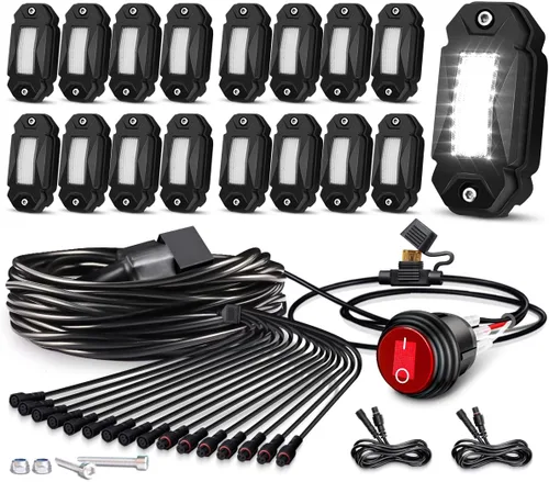 Vista 8 de LEDMIRCY Kit de luces de roca blanca pura con interruptor arnés de cable, 12 luces LED de roca blancas para camiones todoterreno, ATV, UTV, SUV