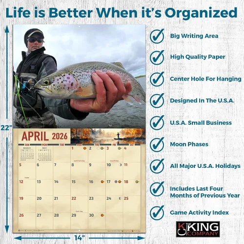 Vista 4 de The KING Company - Calendario de pared de pesca con mosca 2026, tamaño XL, 14 x 22 pulgadas, calendario de pesca por The KING Company-Monster