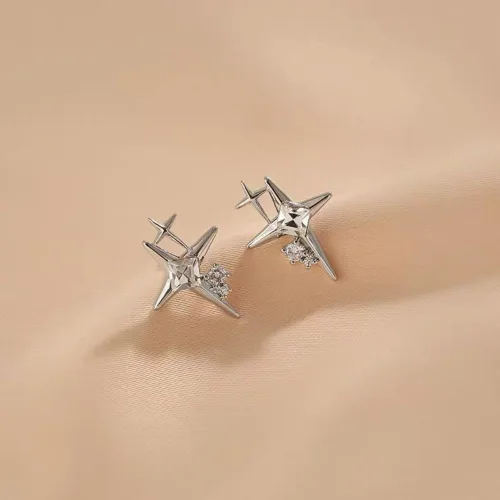 Vista 4 de Aretes de estrella para mujer, hipoalergénicos de plata de ley 925, aretes de estrella, Plata, Circonia cúbica