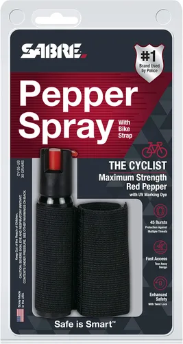 Vista 8 de SABRE Cyclist Pepper Spray con correa ajustable para bicicleta, 45 ráfagas, rango de 10 pies (9.8 ft), diseño de gancho y bucle extraíble para un