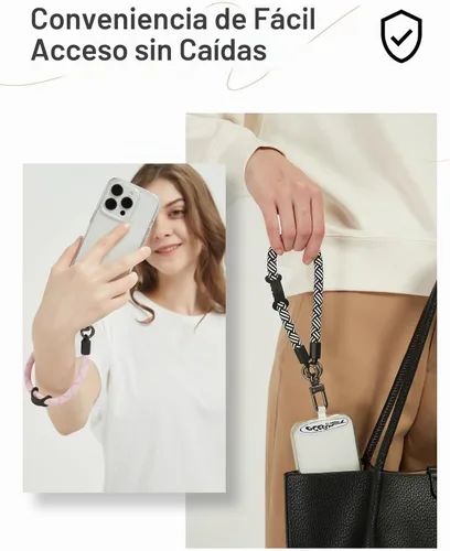 Vista 5 de Correa de Teléfono para Mano y Muñeca, Cordón de Teléfono con Parche ×2, Soporte para Funda de Teléfono Celular, Correa de Muñeca para Llaves Negro