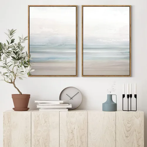 Vista 3 de Gardenia Art - Lienzo enmarcado para decoración de pared, diseño de playa costera, lienzo abstracto, pintura de paisaje oceánico moderno