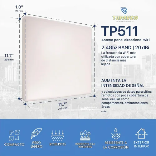Vista 4 de Antena de panel WiFi Tupavco - 2.4GHz Direccional exterior para señal