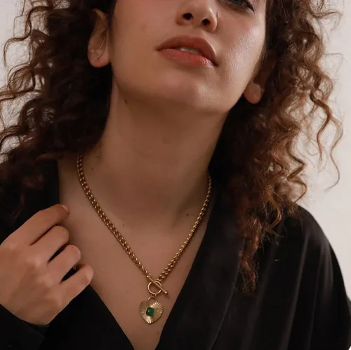 Vista 3 de NUZON 2 tonos entrelazados Corazón de explosión de sol CZ mal de ojo Pera única Collar con colgante de corazón de amor para mujer, collar