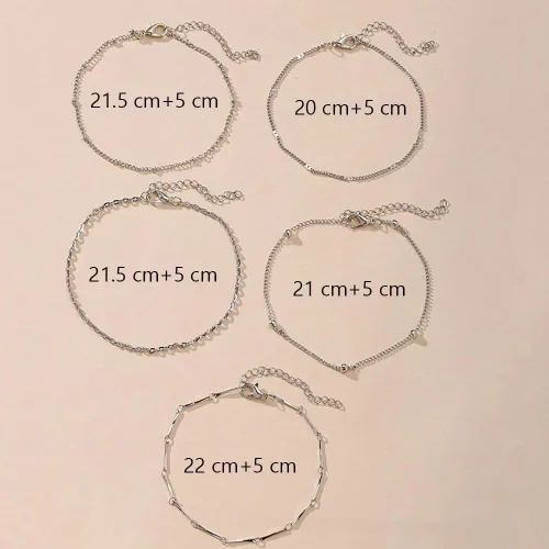 Vista 5 de Woent Tobilleras bohemias con cuentas de plata multicapa de cadena de cuentas, pulseras tobilleras accesorios de playa, joyería de pie ajustable