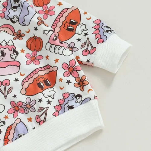 Vista 2 de TBUIALL Conjunto de 2 piezas de manga larga para niña, conjunto de otoño para niñas, suéter de manga larga con estampado de tartas, ropa de bebé