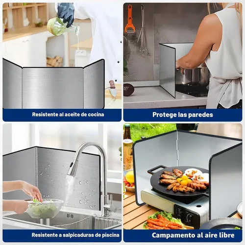Vista 3 de Protector contra salpicaduras de 4 caras, pantallas plegables de acero inoxidable contra salpicaduras de aceite, aislamiento contra salpicaduras