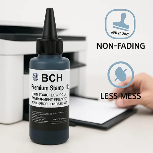 Vista 6 de BCH Recambio de tinta de sello negro premium Fórmula de tinta permanente e impermeable de secado rápido para sellos de goma autoentintados