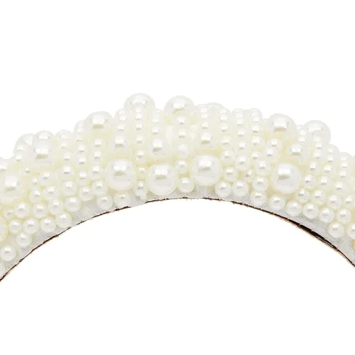 Vista 6 de Glamlily Diadema de terciopelo grueso – Accesorios para el cabello adornados con diamantes de imitación y perlas – Diadema acolchada con perlas