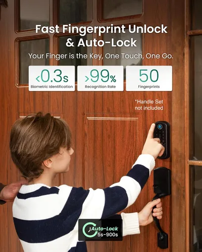 Vista 4 de DESLOC B200 - Cerradura inteligente de puerta con control de aplicación, cerrojo de entrada sin llave para puerta delantera, bloqueo automático