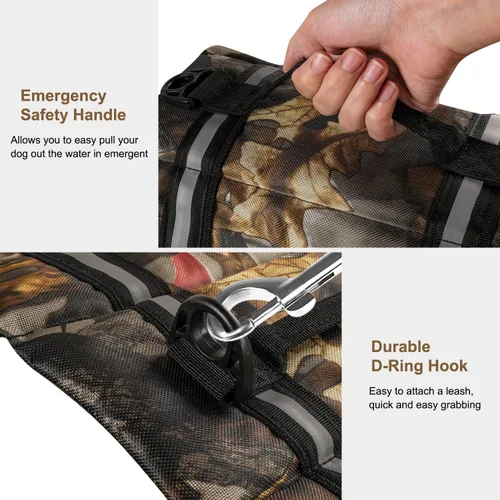 Vista 3 de HAOCOO - Chaleco salvavidas para perro, chaleco salvavidas, traje de baño de seguridad con rayas reflectantes/cinturón ajustable para perro.