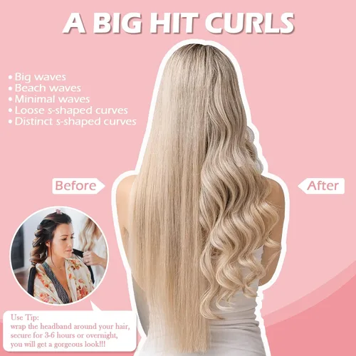 Vista 3 de Rizos sin Calor con Diadema para la Noche, 70'' Rizadores de Cabello sin Calor para Cabello Mediano a Largo, Negro
