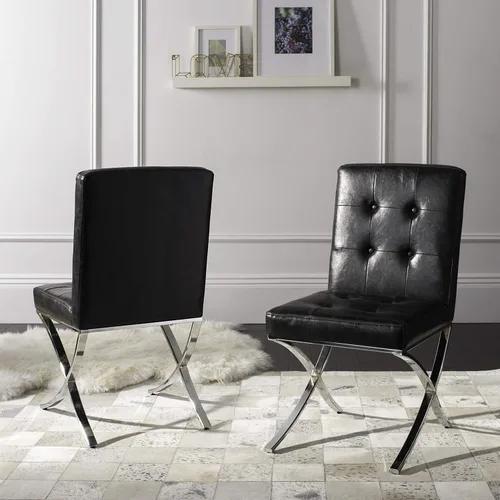 Vista 2 de Safavieh Home Walsh - Silla auxiliar de piel sintética negra y cromada